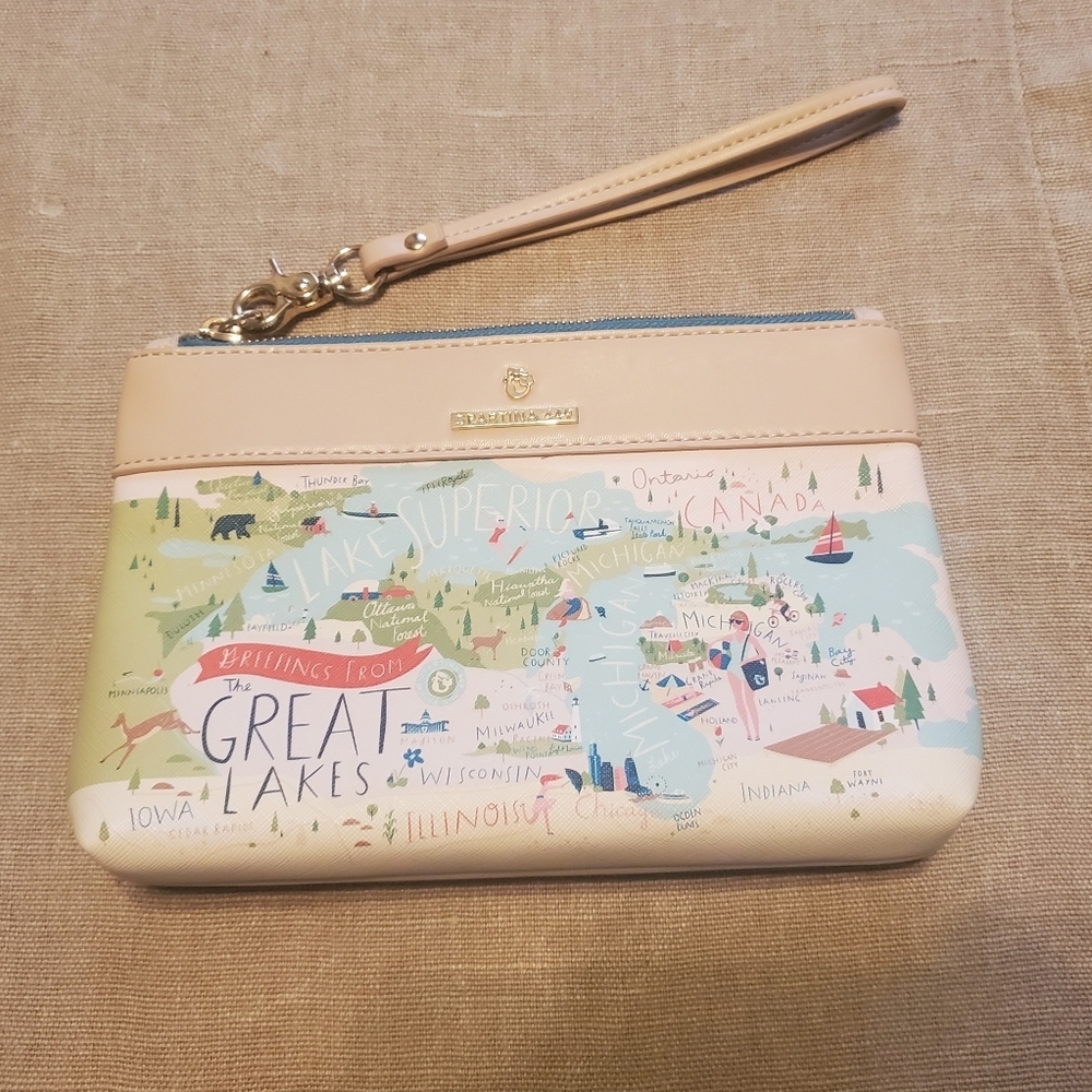 Spartina 449 Cream Clutch with Whimsical Travel Design